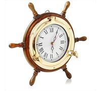 Nagina International Roue de Bateau Nautique de Luxe 13 "avec Horloge en Laiton Massif Pleine Taille - Vintage Ocean Beach Home Decor Cadeau