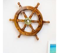 Nagina International Roue de bateau nautique en bois fabriqué à la main - Décoration murale pour la maison (12 pouces, bois naturel)