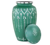 Nagina International Urne funéraire ciselée à la main en aluminium avec couvercle Vert diamant 25,4 cm