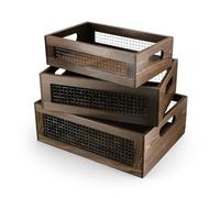 Nagoyuki Lot de 3 boîtes gigognes rustiques en bois de 3 tailles avec poignée et fil métallique, conteneurs en fil de bois avec poignée pour comptoir, fruits, garde-manger, cadeaux