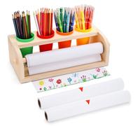 Nagpew Distributeur de rouleau de papier de table en bois, support de rouleau de papier à dessin avec gobelets à crayons, papier lié blanc, 29 cm x 10 m, chevalet de bureau pour dessin, écriture,