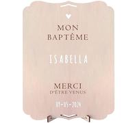 nagu® Baptême Décoration | Panneau Personnalisé en Bois 30x22 cm | Poster Baptême Fille ou Garçon avec Lettres Autocollantes | Pancarte avec Support & Trou pour Accrocher