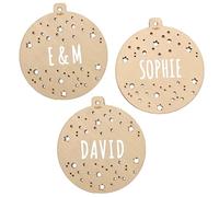 nagu® Boule de Noel Personnalisée en Bois Durable, Lot de 3 Boules avec Étoiles Ajourées, Boule de Noël Personnalisable Mon Premier Noel, Boule Mon 1er Noel, Idéal pour Cadeau Original