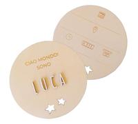nagu® Cadeau Naissance Bébé Personnalisé. Plaque Bois 12 cm avec Étoiles ou Cœurs, « Hello World » et Prénom. Coffret Cadeau Bébé Personnalisé Fille ou Garçon avec Lettres Autocollantes