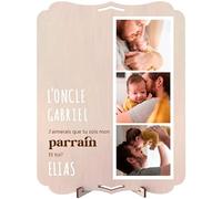 nagu® Cadre en Bois avec l’inscription Veux-tu être mon parrain - Photos Personnalisées Cadeau pour Parrains - Demande de Baptême - 30 x 22 cm pour Photos 10x15 cm, avec Support