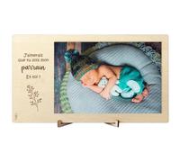 nagu® Cadre en Bois avec l’inscription Veux-tu être mon parrain - Photos Personnalisées Cadeau pour Parrains - Demande de Baptême - 12,5 x 22 cm pour Photos 10x15 cm, avec Support
