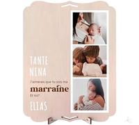 nagu® Cadre Photo en Bois - Cadeaux Personnalisés - Veux-tu être ma marraine - Souvenirs de Baptême pour Bébé - Photo 10x15 cm - Support de Table - Dos Lisse pour Dédiace Spéciale