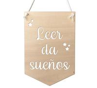 nagu® Guirlande en Bois "La lecture donne des rêves". Enseigne ou pancarte en bois décorative, à suspendre, avec une jolie phrase de lecture idéale pour la décoration d'une chambre d'enfant