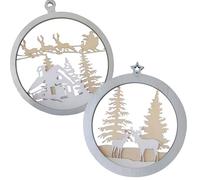 nagu® Lot de 2 pièces de Grosses Boules de Noël 20 cm en Bois ajouré Effet 3D, Design Renne et Père Noël, décoration Noel intérieur, idéal pour décoration Murale et vitrines, Style Nordique