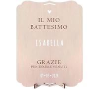 nagu® Poster Benvenuti al mio battesimo | Décore pour battesimo ragazzo ou ragazza | Targa in legno da appendere o da volo personalizzata con nome e data. Dettagli per il Battesimo