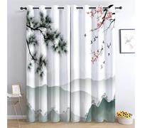 Nahida Enfants Rideaux occultants Thermiques à œillets, Imprimés de Dessin animé insonorisés Les Rideaux pour Fille&Garçon,Style Zen Chinois, paysages,140x160cm,Décoration de Chambre