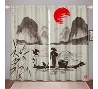 Nahida Enfants Rideaux occultants Thermiques à œillets, Imprimés de Dessin animé insonorisés Les Rideaux pour Fille&Garçon,Style Zen Chinois, paysages à l'encre,150x166cm,Décoration de Chambre