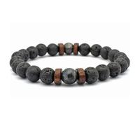 NAHM - Bracelet ajustable homme perles noires lisses magma et onyx NB0342