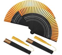 NAHRMY 2 Pièces Éventails Pliants avec Frange en Soie, Éventails à Main Portables artisanaux en Bambou Ventilateurs Pliables pour Mariage Danse Décoration Parti Cadeau, Jaune