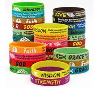 NAHRMY 28 Pièces Bracelets en Silicone de l'Écriture Chrétienne, Bibliques Bracelets en Caoutchouc Inspirant Motivation Bracelet pour Hommes Femmes Adolescents de Fête Faveurs Église Cadeaux