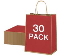 NAHRMY 30 PCS Sacs Cadeaux en Papier Kraft Rouge 27 x 11 x 21 cm, Sac en Papier Kraft avec Poignées Emballage pour Mariages Anniversaire Noël Fête Artisanat Boulangerie Boutique Détail