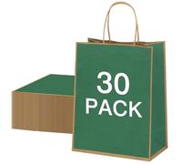 NAHRMY 30PCS Sacs Cadeaux en Papier, Sac en Papier Kraft avec Poignées, 27x11x21cm Sac Cadeau Kraft Emballage pour Noël Mariages Anniversaires Halloween Fête (Vert)
