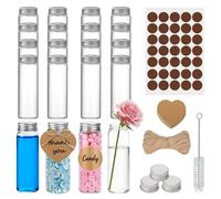 NAHUAA 20 Pièces Tube a Essai Verre Bouchon a Vis 50 ml Tube Transparent à Fond Plat Tubes à Essai Fiole en Verre Eprouvette pour Dragees, Fleur, Épices, Bonbons, avec Cartes d'Étiquettes, 3x10 cm