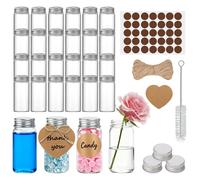 NAHUAA 30 Pièces Tube a Essai Verre Bouchon a Vis 30 ml Tube Transparent à Fond Plat Tubes à Essai Fiole en Verre Eprouvette pour Dragees, Fleur, Épices, Bonbons, avec Cartes d'Étiquettes, 3x7 cm