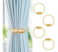 NAHUAA Embrasses de Rideaux Aimanté Doré Attache Rideau Aimantée 50 cm Embrasse Rideau Magnetique Boheme pour Fenêtre Décoration Maison Chambre, Lot de 4