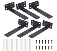 NAHUAA Lot de 6 Equerre Etagere Murale 15cm Support Etagere Murale en Métal Noir Charge Lourde Supports d'Étagère Flottants Invisibles en L pour Salles de Bains, Livres, Cuisine