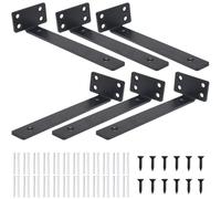 NAHUAA Lot de 6 Equerre Etagere Murale 20cm Support Etagere Murale en Métal Noir Charge Lourde Supports d'Étagère Flottants Invisibles en L pour Salles de Bains, Livres, Cuisine