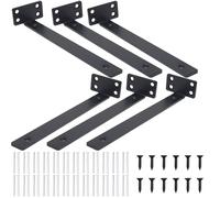 NAHUAA Lot de 6 Equerre Etagere Murale 25cm Support Etagere Murale en Métal Noir Charge Lourde Supports d'Étagère Flottants Invisibles en L pour Salles de Bains, Livres, Cuisine