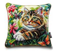 NAHUIGOOD Coussin Point De Croix Taie D'Oreiller,Chat 45X45Cm Point De Croix De Taie D'Oreiller 11Ct Cross Stitch Embroidery Starter,De Couture À La Main Pour Adultes