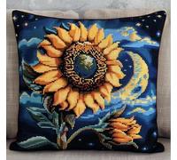 NAHUIGOOD Coussin Point De Croix Taie D'Oreiller,Ciel Étoilé, Tournesols 45X45Cm Kit De Coussin Au Point De Croix Pour Une Décoration Créative De La Maison Kit De Couture,