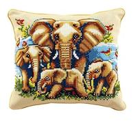 NAHUIGOOD Coussin Point De Croix Taie D'Oreiller,La Famille Des Éléphants 45X45Cm Coussin Point De Croixde Broderie Autaie D'Oreiller,Diy Loisir Créatif