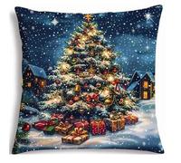 NAHUIGOOD Coussin Point De Croix Taie D'Oreiller,Magnifique Sapin De Noël 45X45Cm Point De Croix De Taie D'Oreiller 11Ct Cross Stitch Embroidery Starter,De Couture À La Main Pour Adultes