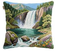 NAHUIGOOD Coussin Point De Croix Taie D'Oreiller,Wasserfalllandschaft 45X45Cm Point De Croix De Taie D'Oreiller 11Ct Cross Stitch Embroidery Starter,De Couture À La Main Pour Adultes