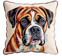 NAHUIGOOD Diy Kit Broderie Point De Croix,Animal Chien 45X45Cm Coussin Point De Croixde Broderie Autaie D'Oreiller,Diy Loisir Créatif