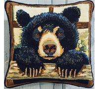 NAHUIGOOD Diy Kit Broderie Point De Croix,Animaux, Ours Noir 45X45Cm Point De Croix De Taie D'Oreiller 11Ct Cross Stitch Embroidery Starter,De Couture À La Main Pour Adultes