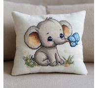 NAHUIGOOD Diy Kit Broderie Point De Croix,Bébé Éléphant Et Papillon 45X45Cm Coussin Point De Croixde Broderie Autaie D'Oreiller,Diy Loisir Créatif