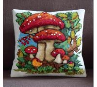 NAHUIGOOD Diy Kit Broderie Point De Croix,Champignon Rouge 45X45Cm Point De Croix De Taie D'Oreiller 11Ct Cross Stitch Embroidery Starter,De Couture À La Main Pour Adultes