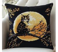 NAHUIGOOD Diy Kit Broderie Point De Croix,Chat Du Ciel Nocturne 45X45Cm Adultes Enfants Débutants Avancé Taie D’Oreiller Housse De Coussin Tapis Diy Broderie Kits Ensemble Fait À La Main Artisanat