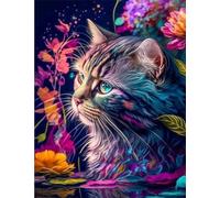 NAHUIGOOD Diy Kit Broderie Point De Croix,Chat, Fleur 11Ct40X50Cm Kit Canevas Complet Avec Fils Canevas Kit Complet Moderne Loisirs Créatifs Adultes