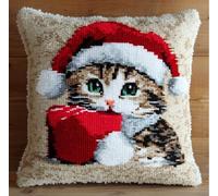 NAHUIGOOD Diy Kit Broderie Point De Croix,Chatons De Noël Mignons 45X45Cm Point De Croix De Taie D'Oreiller 11Ct Cross Stitch Embroidery Starter,De Couture À La Main Pour Adultes