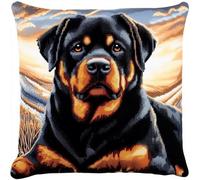 NAHUIGOOD Diy Kit Broderie Point De Croix,Chien Noir 45X45Cm Point De Croix De Taie D'Oreiller 11Ct Cross Stitch Embroidery Starter Kit,Kit De Couture À La Main Pour Adultes