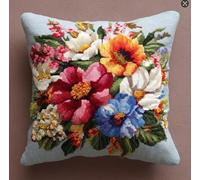 NAHUIGOOD Diy Kit Broderie Point De Croix,Fleurs 45X45Cm Coussin Point De Croixde Broderie Autaie D'Oreiller,Diy Loisir Créatif