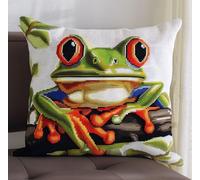 NAHUIGOOD Diy Kit Broderie Point De Croix,Grenouille 45X45Cm Coussin Point De Croixde Broderie Autaie D'Oreiller,Diy Loisir Créatif