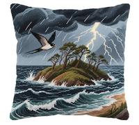 NAHUIGOOD Diy Kit Broderie Point De Croix,Insel, Möwe 45X45Cm Point De Croix De Taie D'Oreiller 11Ct Cross Stitch Embroidery Starter,De Couture À La Main Pour Adultes