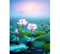 NAHUIGOOD Diy Kit Broderie Point De Croix,Lotus D'Été 11Ct40X50Cm Kit Canevas Complet Avec Fils Canevas Kit Complet Moderne Loisirs Créatifs Adultes