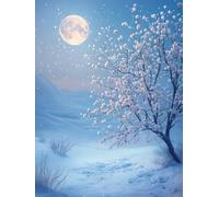NAHUIGOOD Diy Kit Broderie Point De Croix,Lune, Fleurs De Prunier, Scène De Neige 11Ct40X50Cm Kit Canevas Complet Avec Fils Canevas Kit Complet Moderne Loisirs Créatifs Adultes