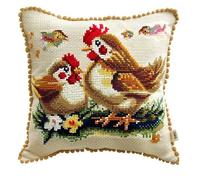 NAHUIGOOD Diy Kit Broderie Point De Croix,Petit Poussin Mignon 45X45Cm Point De Croix De Taie D'Oreiller 11Ct Cross Stitch Embroidery Starter,De Couture À La Main Pour Adultes