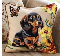 NAHUIGOOD Diy Kit Broderie Point De Croix,Teckel 45X45Cm Coussin Point De Croixde Broderie Autaie D'Oreiller,Diy Loisir Créatif