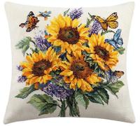 NAHUIGOOD Diy Kit Broderie Point De Croix,Tournesol Papillon 45X45Cm Coussin Point De Croixde Broderie Autaie D'Oreiller,Diy Loisir Créatif