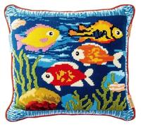 NAHUIGOOD Diy Kit Broderie Point De Croix,Unterwasserwelt, Fische 45X45Cm Point De Croix De Taie D'Oreiller 11Ct Cross Stitch Embroidery Starter,De Couture À La Main Pour Adultes