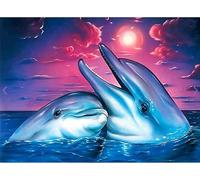 NAHUIGOOD Kit Broderie Point De Croix Pour Débutant,Lever De Soleil Et Dauphin De Mer 11Ct40X50Cm Canevas Kit Complet Adulte Canevas Broderie Point De Croix Kit Point De Croix Compté